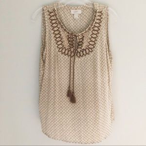 EUC LOFT Embroidered Tank Top with Tassel Detail